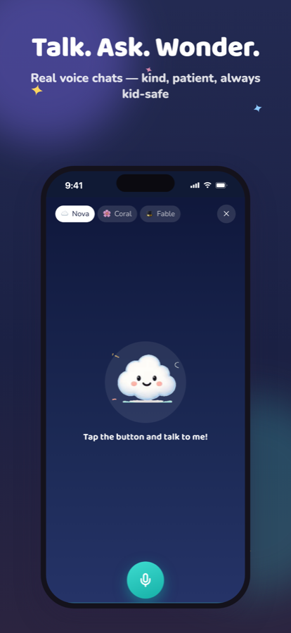 Sparkwise voice chat — a talking AI assistant kids ages 4–10 can safely converse with